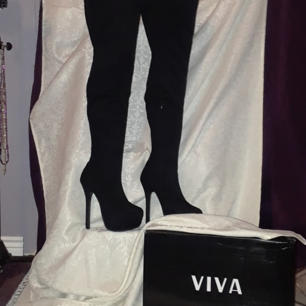 Viva black suede platform stiletto thigh high boot